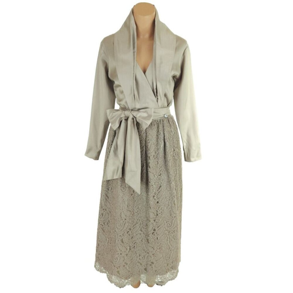 Vintage Catherine Regehr Silk Taffeta & Lace Gown S Green Dress Bow VTG